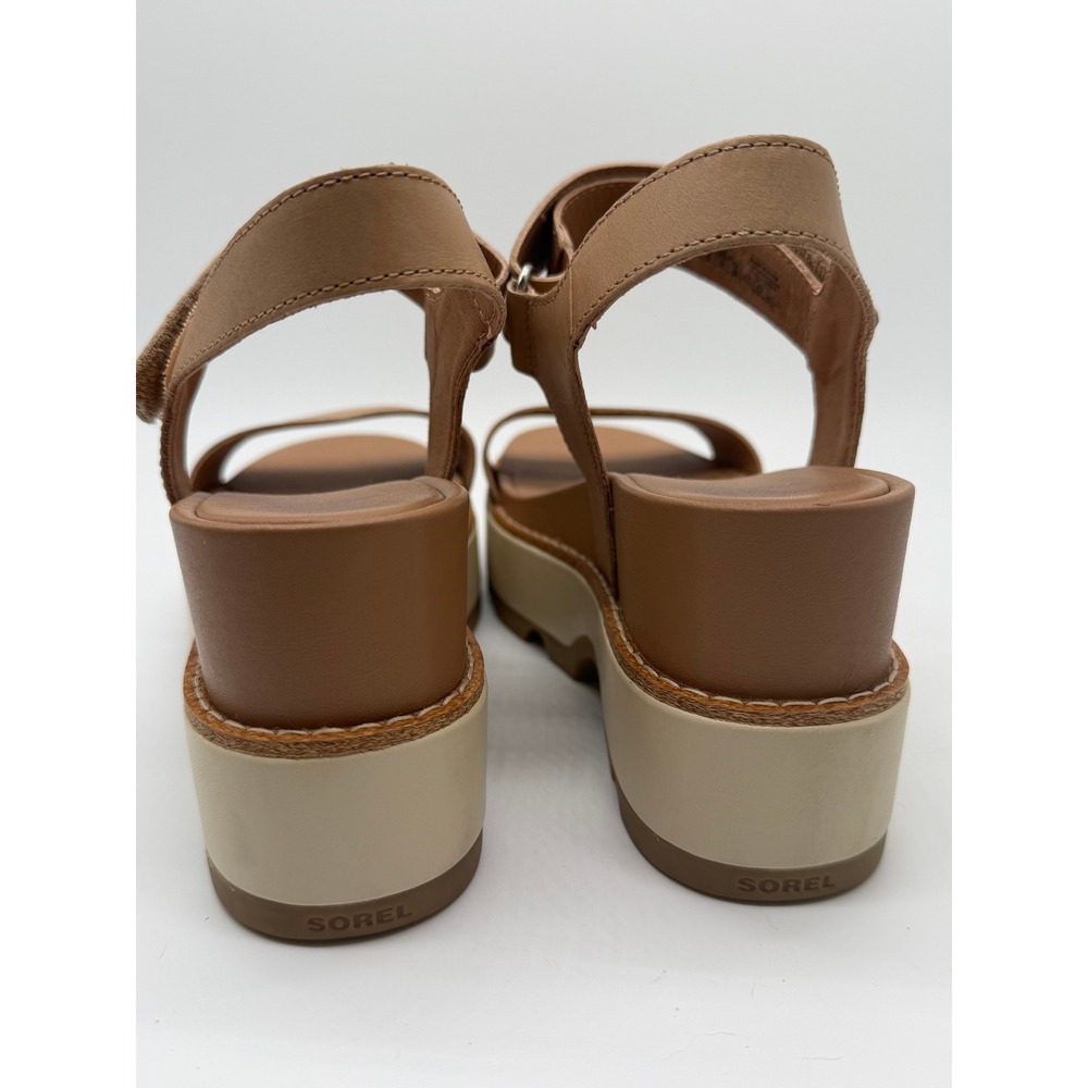 Sorel Joanie Y Strap Wedge Sandals Women 8 Tan Brown Leather Platform - Picture 7 of 10
